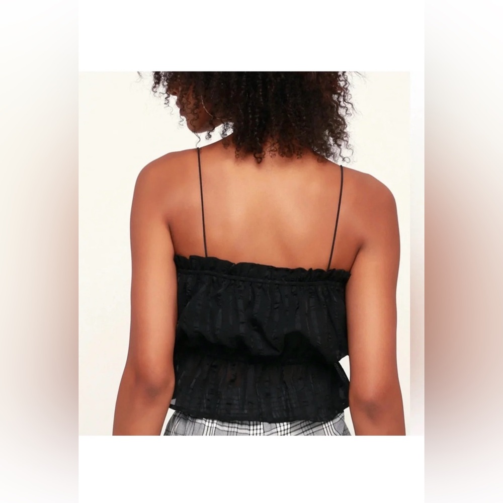 NWT Lulu's Black Spaghetti Strap Satin Ruffle Whimsygoth Boho Medium Camisole - Picture 2 of 10